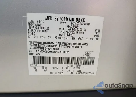 2016 Ford Explorer Xlt from USA, damaged, VIN 1FM5K8DH8GGD01062